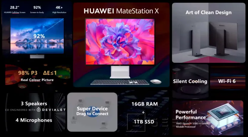 Geeknetic The Huawei MateStation X all-in-one PC integrates AMD Ryzen 5000-H processors and a 28"  two