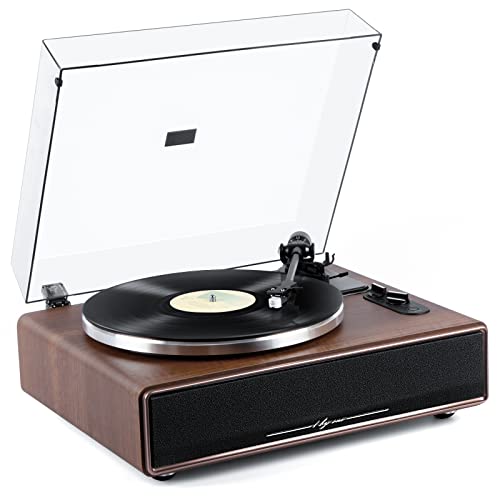 1 BY ONE Portable Bluetooth HiFi Turntable, Vinyl Record Player with Magnetic Cartridge 33/45 RP Wireless Playback Wood