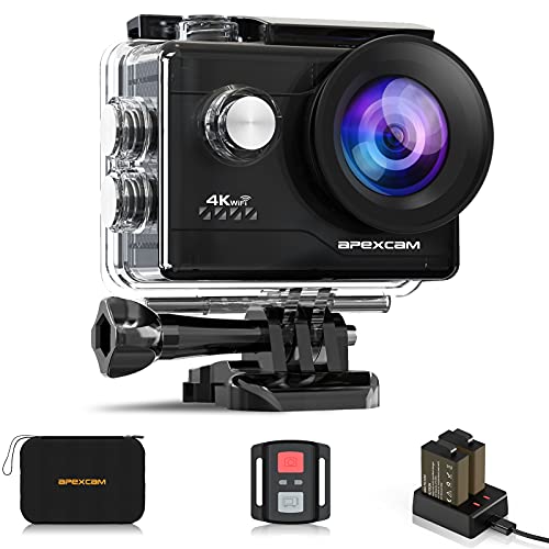Apexcam Sports Camera 4K 20MP WiFi Underwater Camera Ultra HD Waterproof 40M Action Camera 2.0'LCD 170° Wide Angle 2.4G Remote 2 1050mAh Batteries and Multiple Accessories