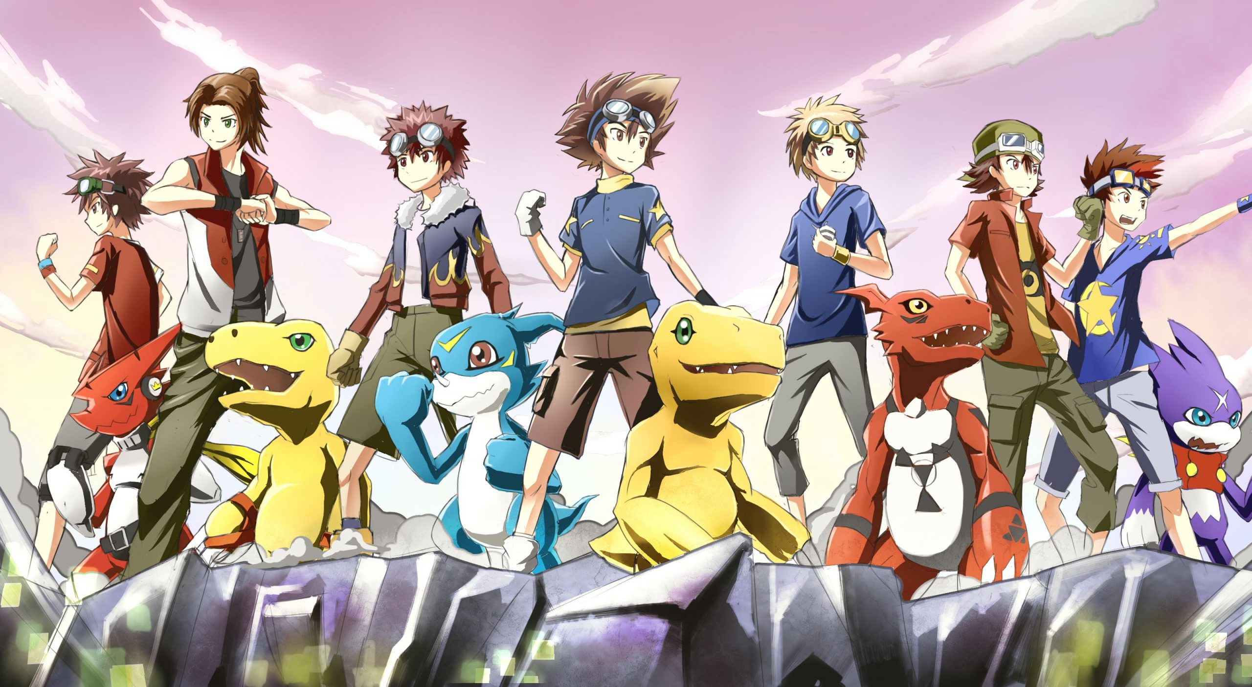 Digimon Adventure characters with their Digimons